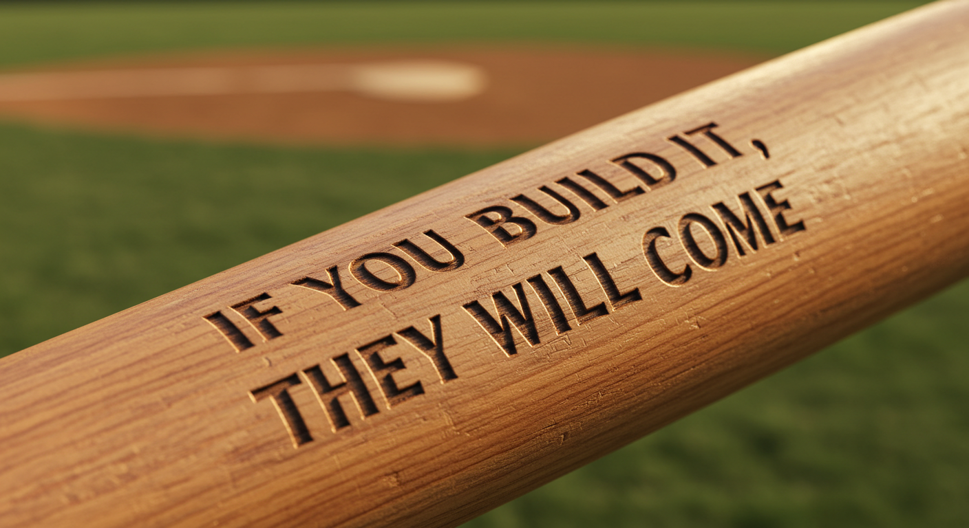 Piece of wood with the words 'if you build it they will come' carved into it